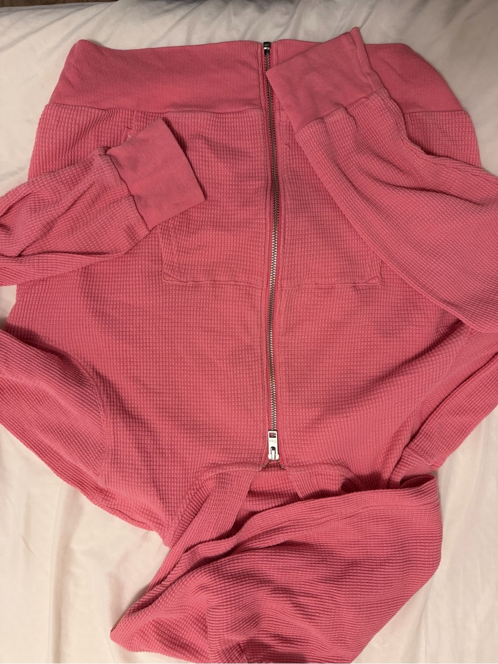 TNA Pink Waffle-Knit Half-Zip Jacket